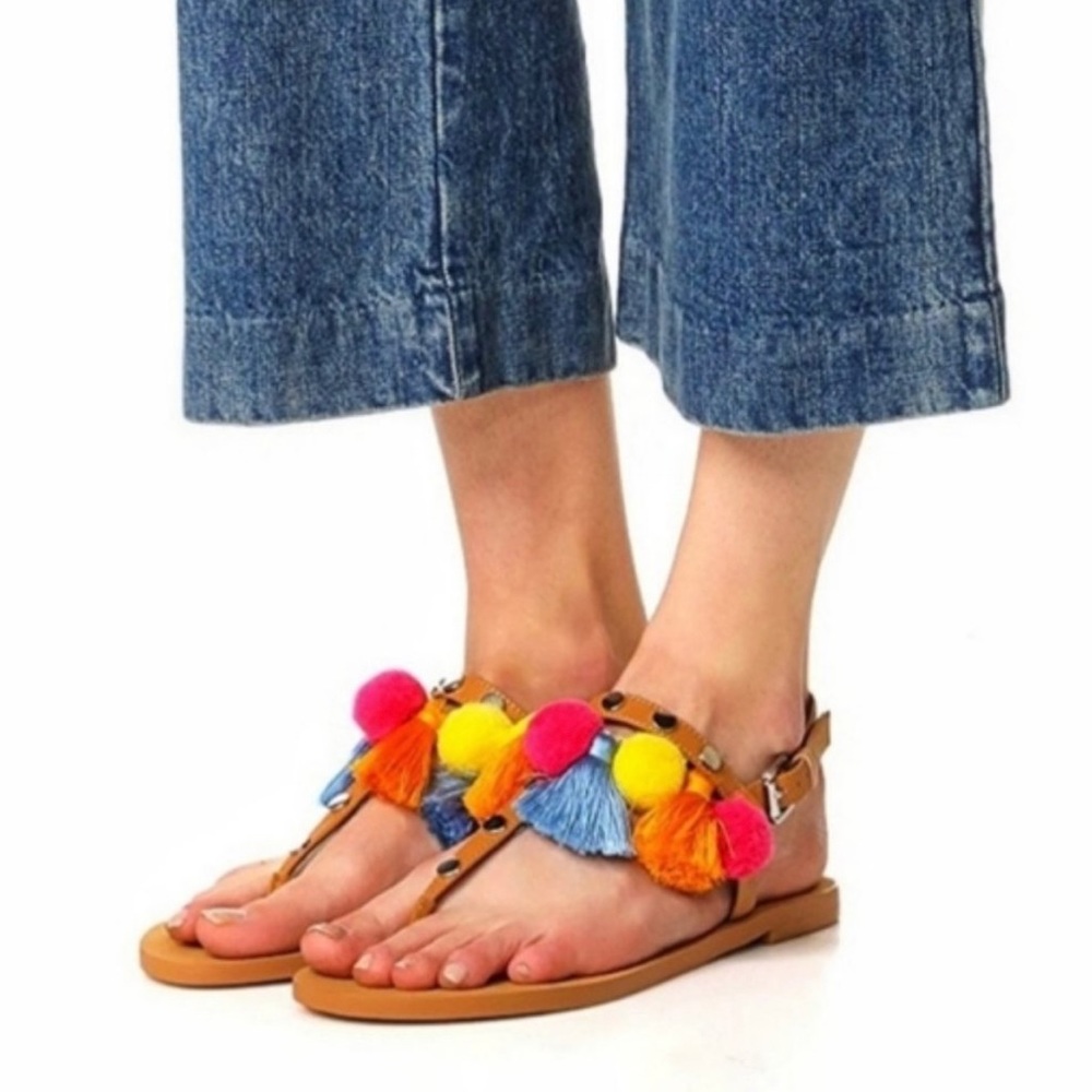 Rebecca Minkoff womens Pom Pom sandals sz 9.5